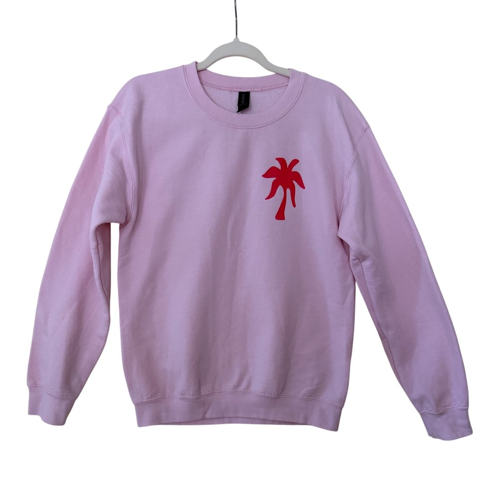 Palm Puff Everything Comes In Waves Sweatshirt Pink Red Graphic Crewneck Small